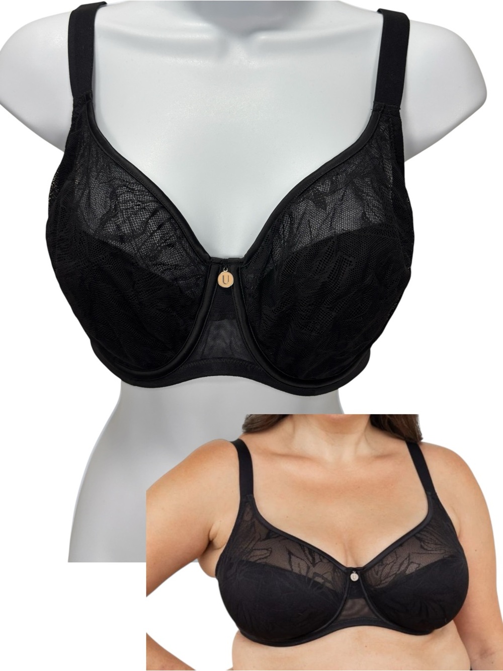 Understance Iris Lily Lace FlexWire Unpadded Full Coverage Bra Black 32H NWT